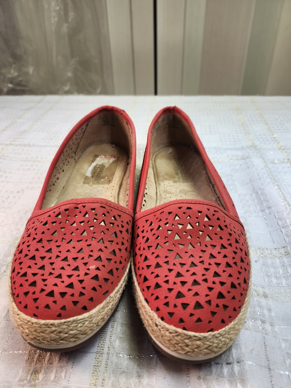 Sanuk Women's Red Laser-Cut Espadrille Flats